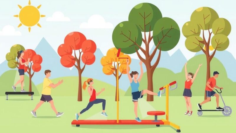 Ilustrasi aktivitas berolahraga yang meningkatkan kesehatan kolorektal dengan nuansa cerah.