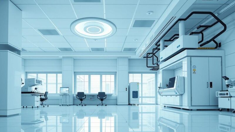 Fasilitas pemeriksaan genetik di pusat kanker, alat modern, tampilan laboratorium yang bersih dan terorganisir