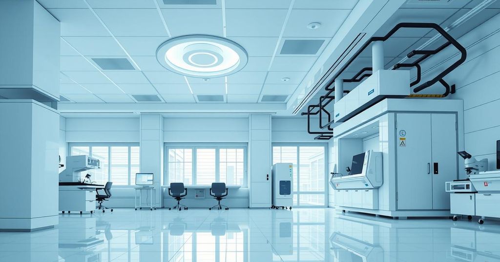 Fasilitas pemeriksaan genetik di pusat kanker, alat modern, tampilan laboratorium yang bersih dan terorganisir