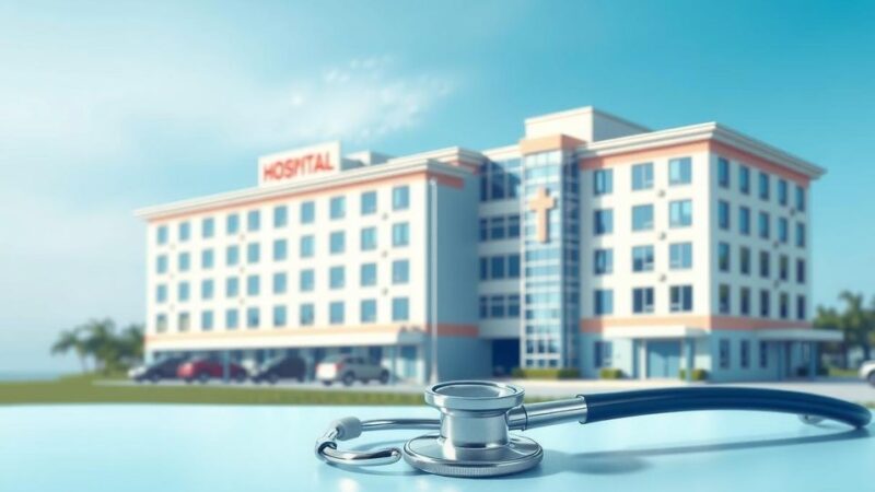 Illustration of a hospital building and a stethoscope, symbolizing healthcare negotiations and patient access.