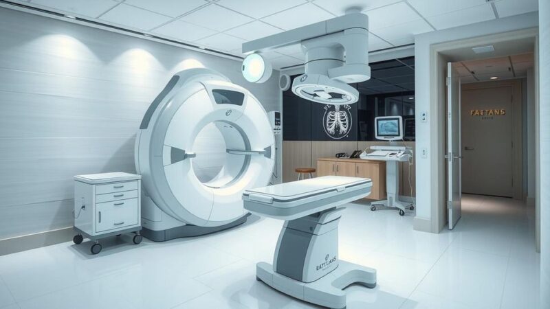 Diagram menunjukkan teknologi AI untuk deteksi kanker payudara dalam lingkungan medis.