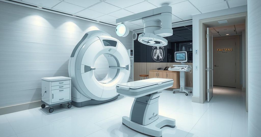 Diagram menunjukkan teknologi AI untuk deteksi kanker payudara dalam lingkungan medis.