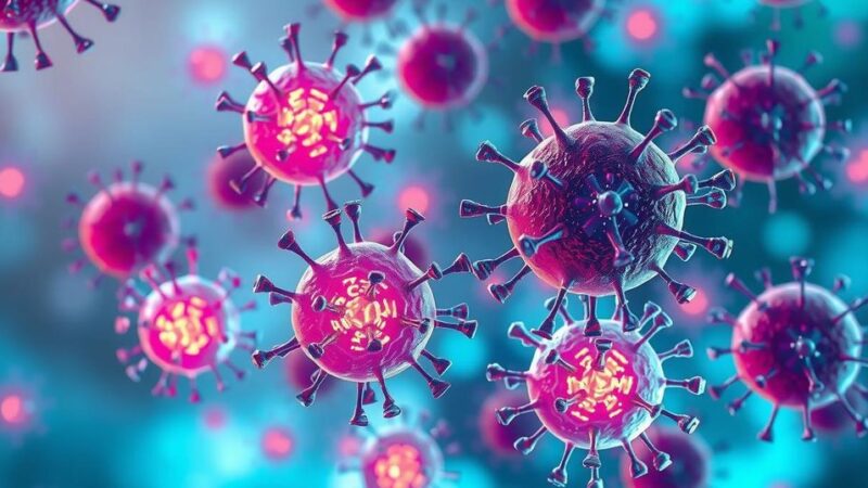 Glistening immune cells represented in vibrant colors, highlighting their interaction with tumors against a soft background.