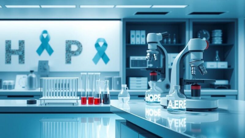 Representasi ilmiah penemuan protein dalam penelitian kanker paru-paru di latar belakang laboratorium.