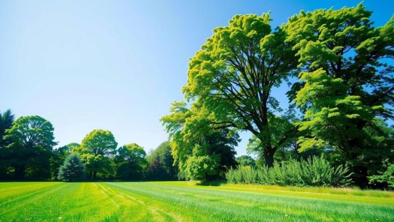 Pemandangan alam dengan pepohonan hijau subur dan langit biru cerah, menggambarkan upaya pencegahan dan kesadaran.