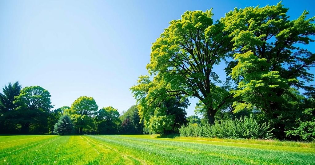 Pemandangan alam dengan pepohonan hijau subur dan langit biru cerah, menggambarkan upaya pencegahan dan kesadaran.