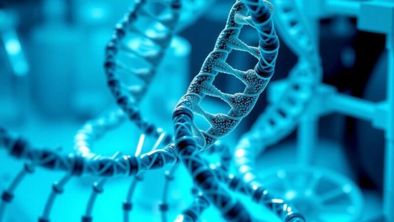 Strands of DNA forming intricate knots with a scientific background, symbolizing research on chemotherapy resistance.