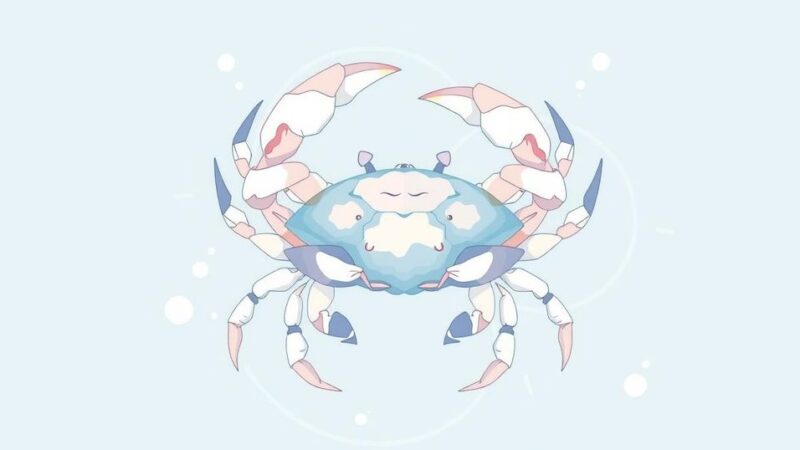 Simbol cancer dengan unsur air, disertai warna putih dan desain lembut.