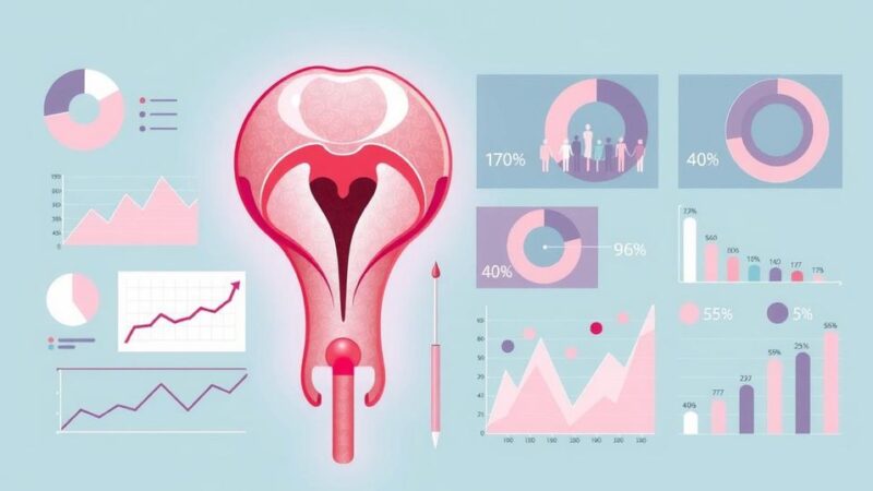 Ilustrasi riset tentang kanker serviks pada wanita tua dengan latar belakang medis dan elemen data.