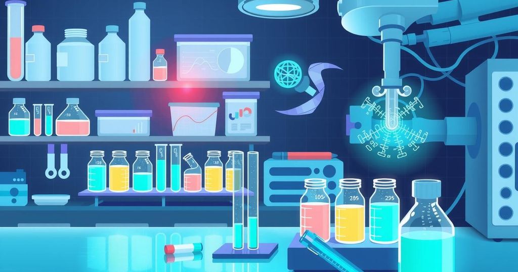 Penelitian tentang sel CAR-T dengan latar belakang laboratorium dan peralatan ilmiah.