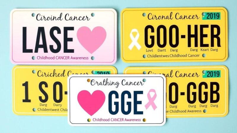 Plates for childhood cancer awareness with bright colors and heartfelt designs.