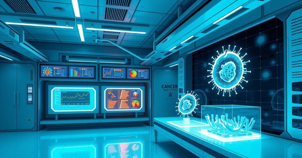 Kolaborasi Pertumbuhan untuk Uji Kanker Kolorektal di Latar Belakang yang Futuristik dan Teknologi
